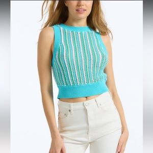 525 America Blue & Green Stripe Crochet Knit Tank, Size L NEVER WORN NWT